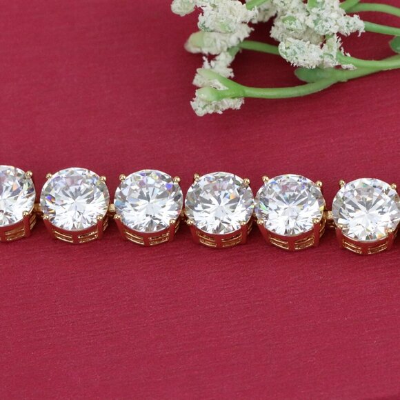 "Rose Gold Plated Brass Bracelet with Large Sparkling Round Stones, XPBL0925 - Picture 11 of 12